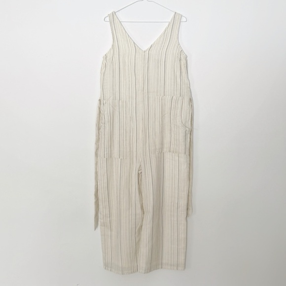 Japna Pants - Japna Woman Cream Striped Light Cotton V-Neck Sleeveless Jumpsuit MEDIUM Boho